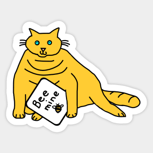 Yellow Cat says Bee Mine on Valentines Day Sticker